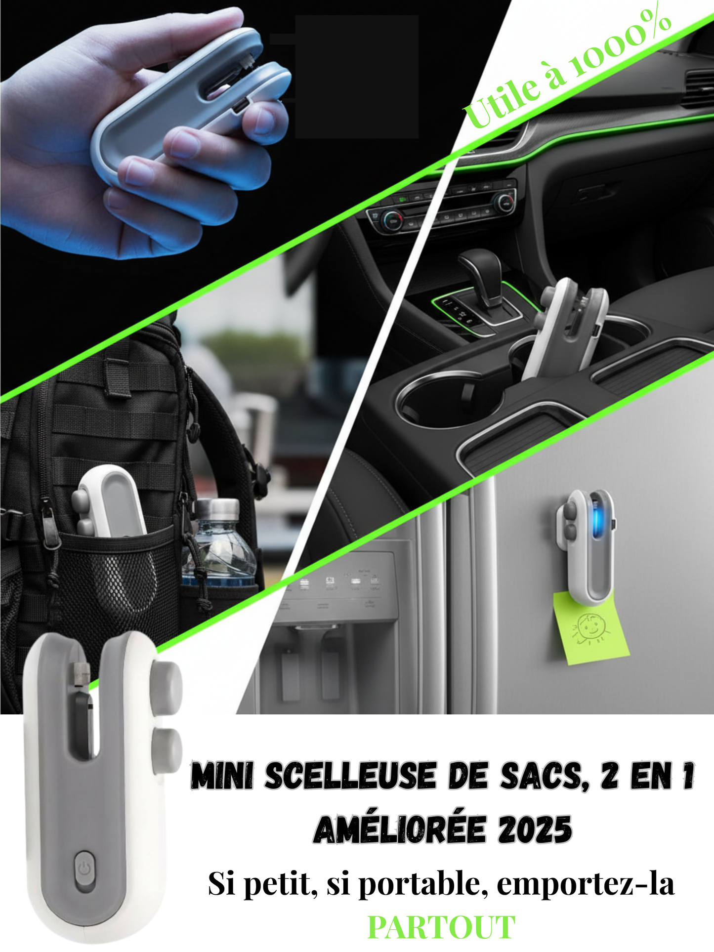 Mini scelleuse de sacs, 2 en 1 améliorée 2025