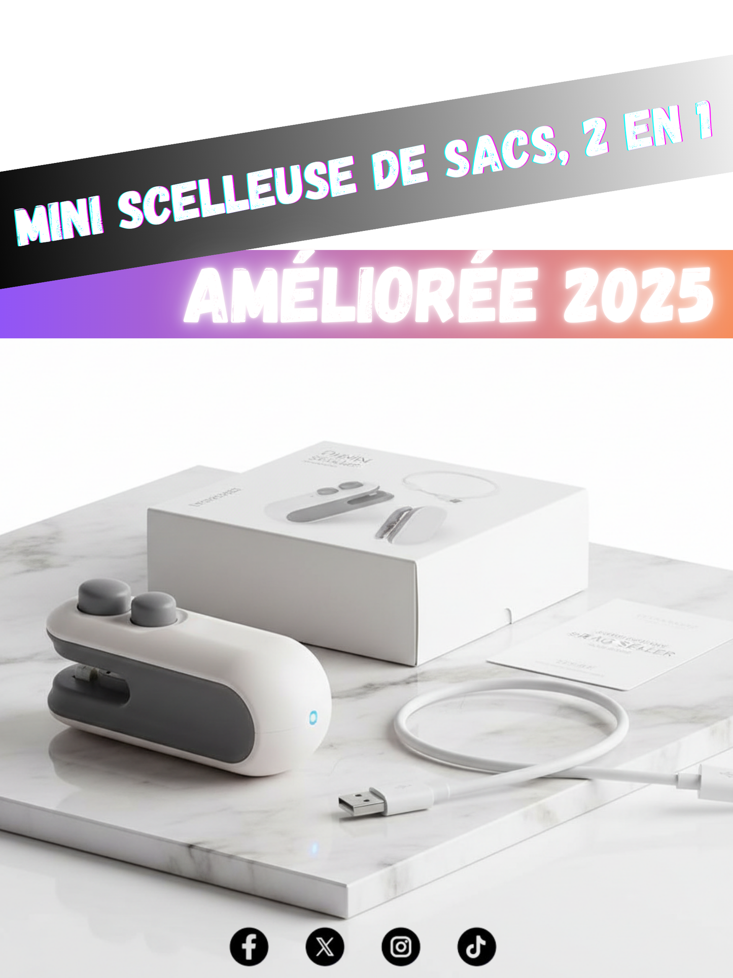Mini scelleuse de sacs, 2 en 1 améliorée 2025