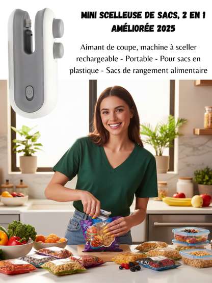 Mini scelleuse de sacs, 2 en 1 améliorée 2025
