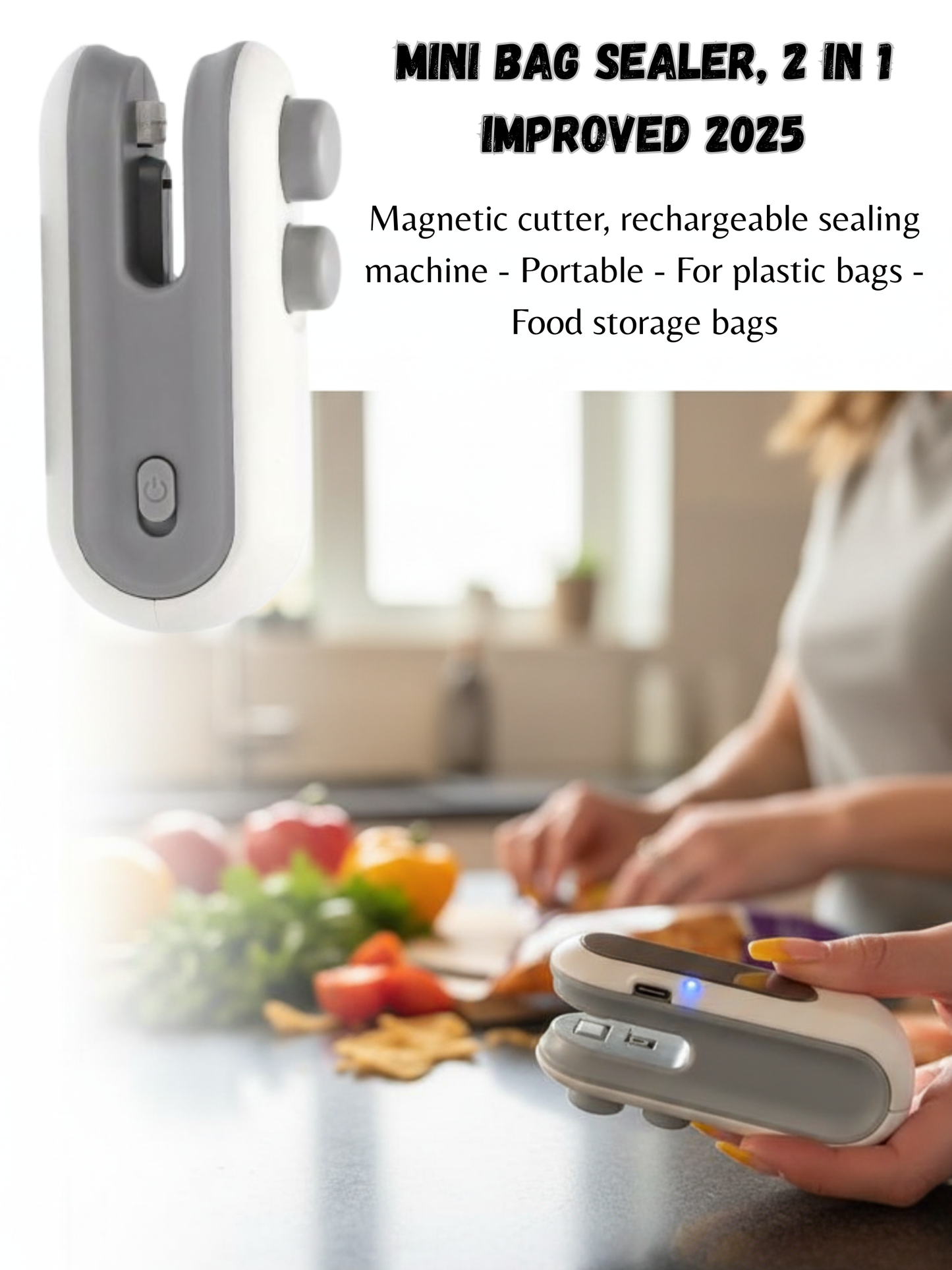 Mini scelleuse de sacs, 2 en 1 améliorée 2025